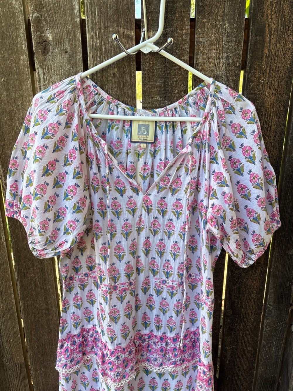 Bell By Alicia Bell Roxy Floral Cotton Tiered Mini Dress In Pink/White Sz S - Picture 3 of 15